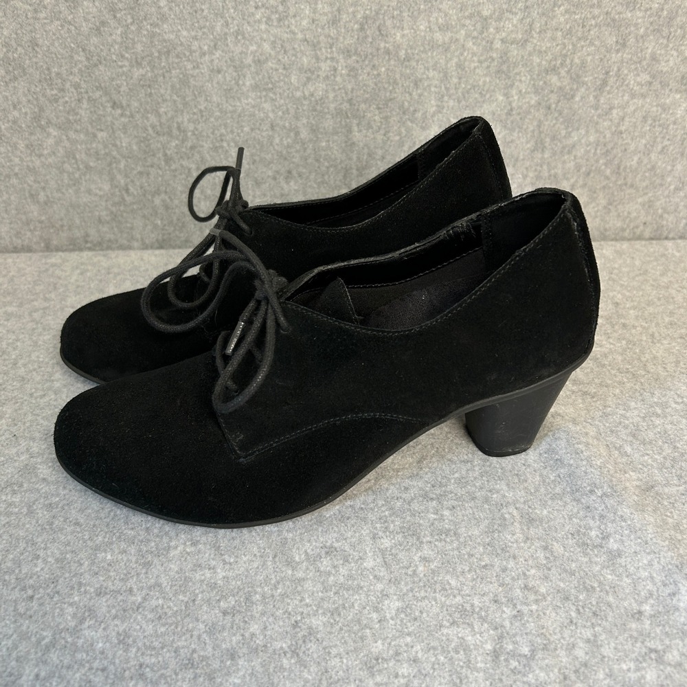 Vionic Size 8.5 Maura Lace Up Booties Black Suede Academic Preppy Fall Office